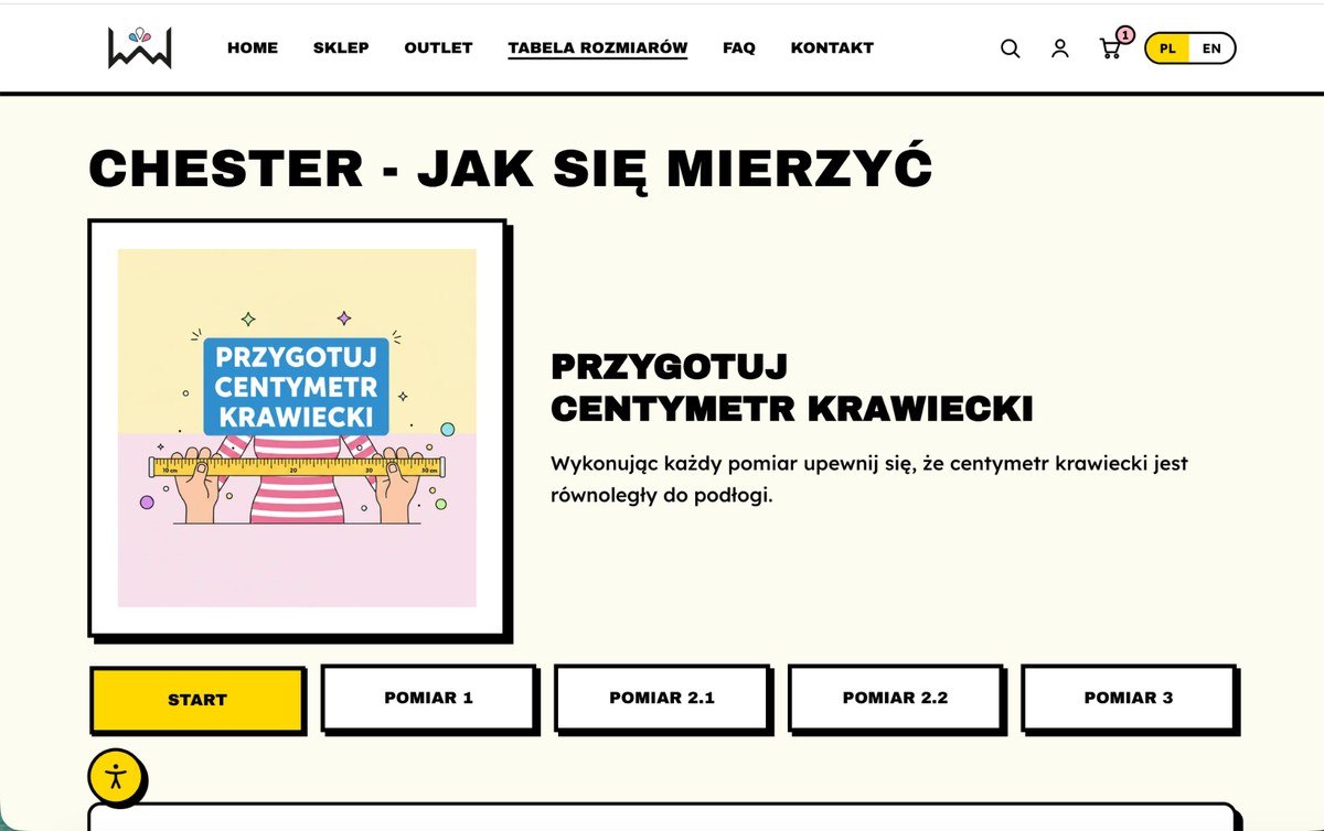 Size guide: the interactive “Chester - how to measure” walkthrough with steps from start to measurement 3